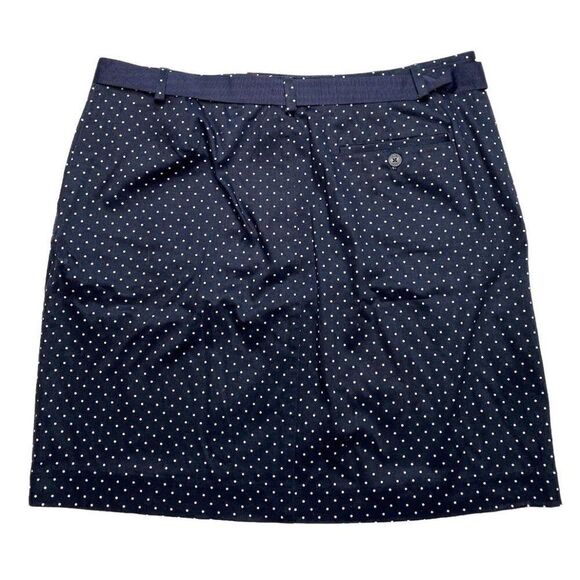 Chaps Navy Blue White Dot Chino Mini Skirt Belted Sz 12 - Picture 4 of 5